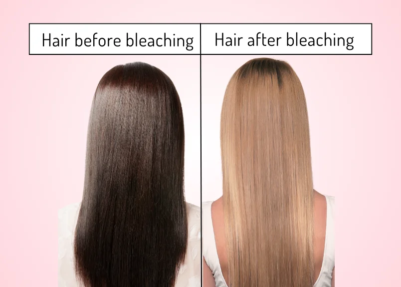 How bleaching tranforms hair -represented by hair before and after bleaching.