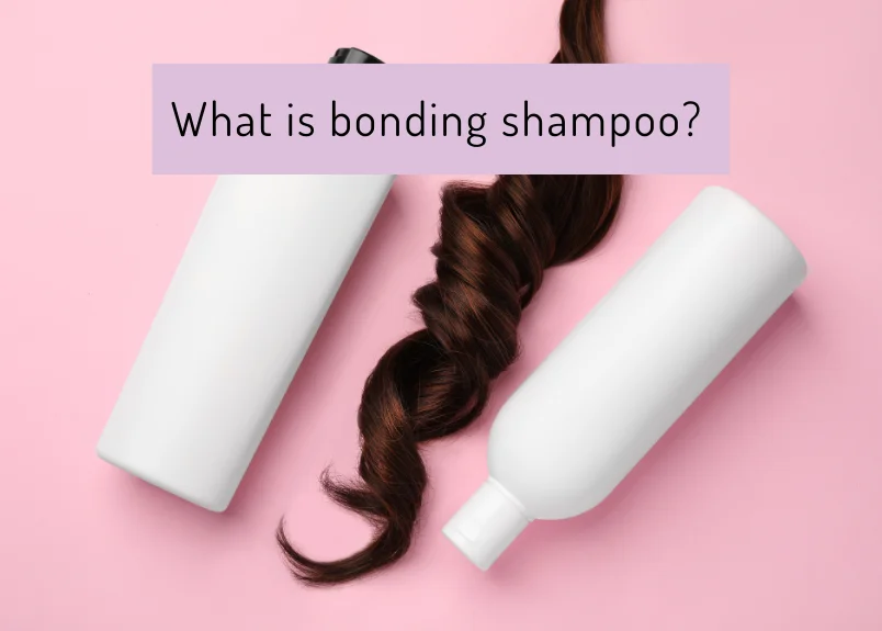 Shampoo bottle and resilient hair representing bonding shampoo