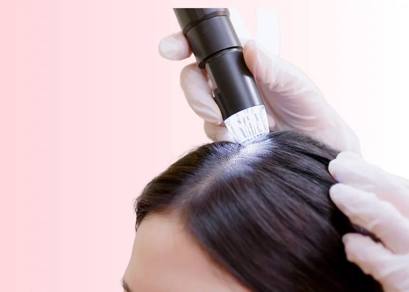 Woman having baking soda applied on hair as dry shampoo