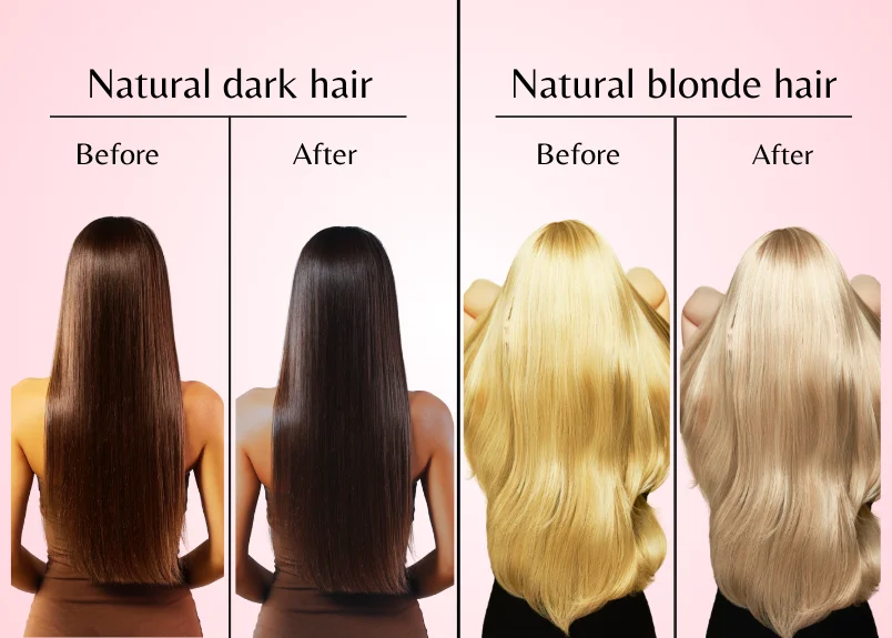 Effect of purple shampoo on natural hair dark and blonde