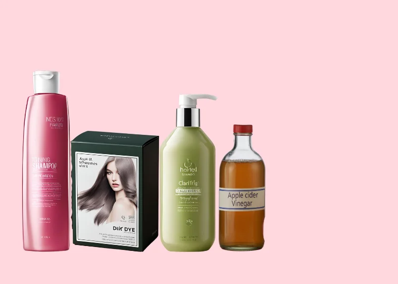 Hair color toners-toning shampoo, ash hair dye, clarifying shampoo and apple cider vinegar