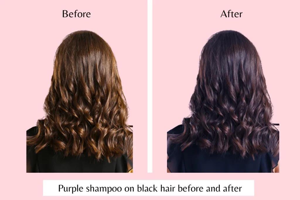 Purple shampoo on black hair before and after