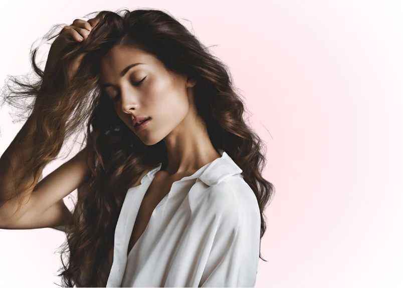 Woman brushing her hair with hand