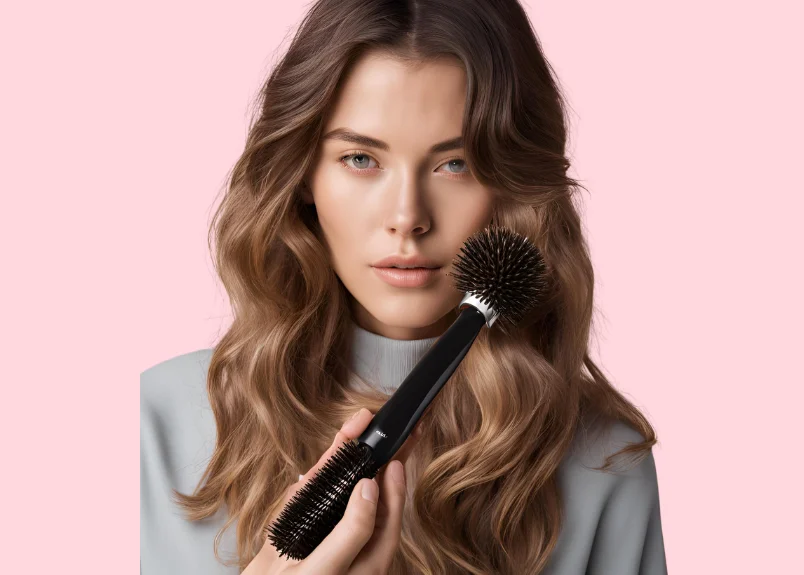 Woman with clean hair dryer brush