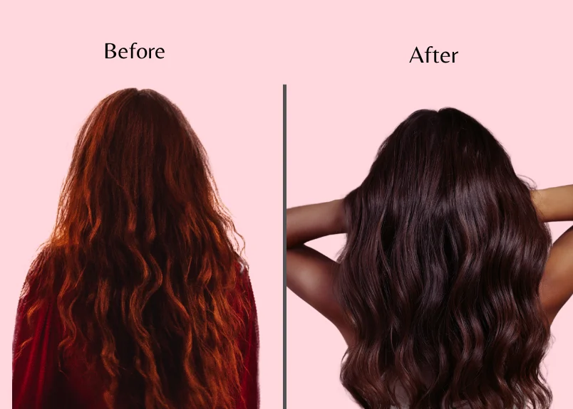 Color correction by green tone on red hair