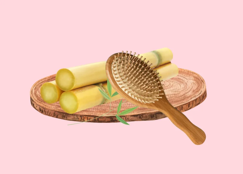 bamboo hair brush, wooden tray, bamboo leaf, wooden tray