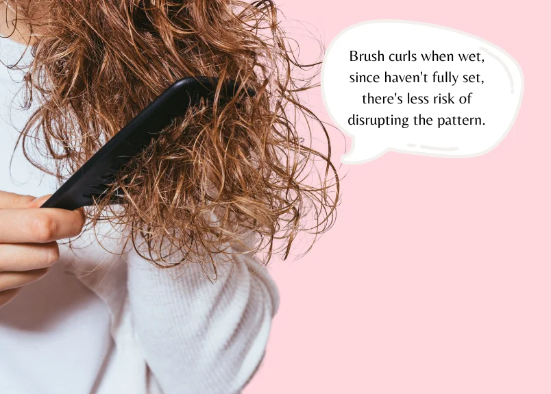 Woman combing her curly hair and text  within in text box