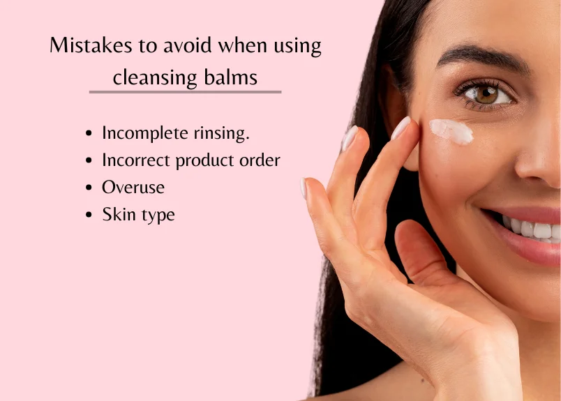 Woman with cleansing balm on face, texts.