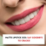 Beautiful smile of woman with pink lipstick and text in text box, "How to keep matte lipstick from cracking?"