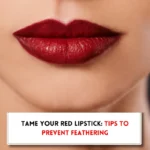 Luscious red lips, text "How to keep red lipstick from bleeding?"