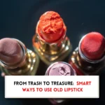 Four old used lipstick and text, "What to do with old lipstick?"