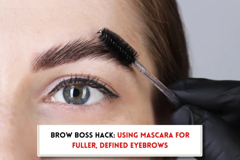 Beautiful woman applying mascara on eyebrows an text indicating "Can you use mascara on eyebrows?"