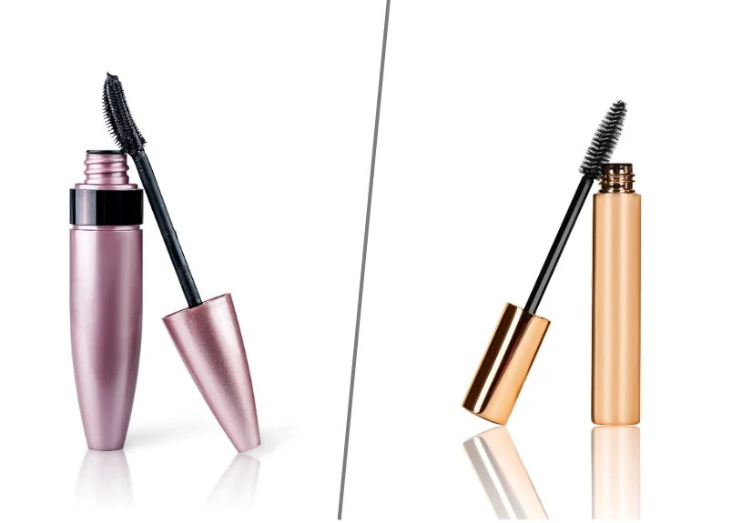 Curved mascara wand bottle and straight mascara wand bottle