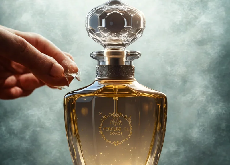 Hand and perfume bottle with stopper lid