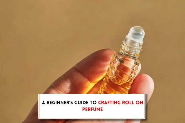 Rollerball perfume bottle, hasnd sand text indicating, "How to make roll on perfume"
